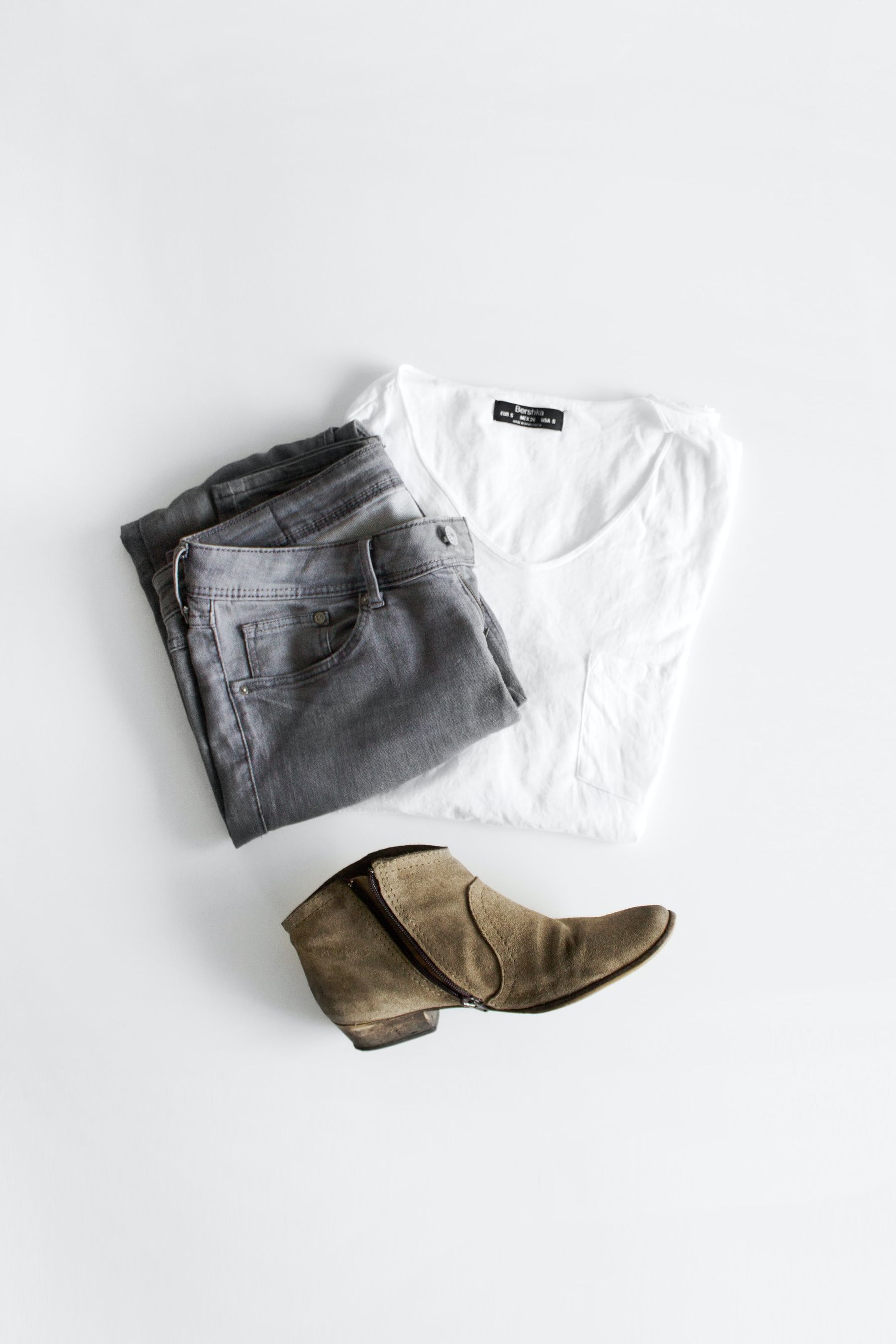Taupe ankle boot in a flat-lay photograph